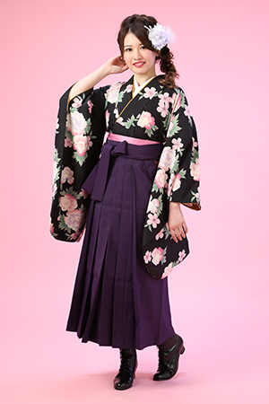卒業式　黒×紫　大華袴レンタルセット