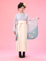 卒業式　薄グレー × ホワイト 桜 姫人形 袴レンタルセット