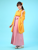 黄×ピンク　花紋袴レンタルセット