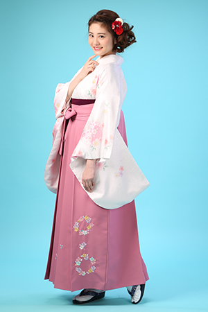 白×ピンク　ぼかし輪桜袴レンタルセット