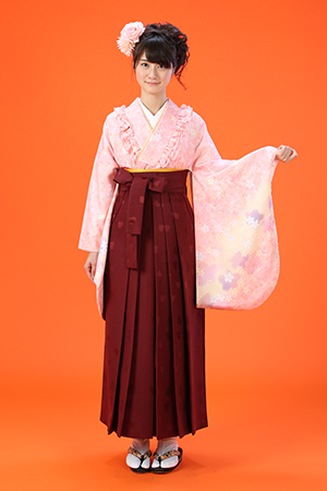 ピンク×赤茶　ハートフリル袴レンタルセット